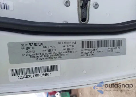 2019 Dodge Charger R/T Rwd из США, поврежденный, VIN 2C3CDXCT7KH654965